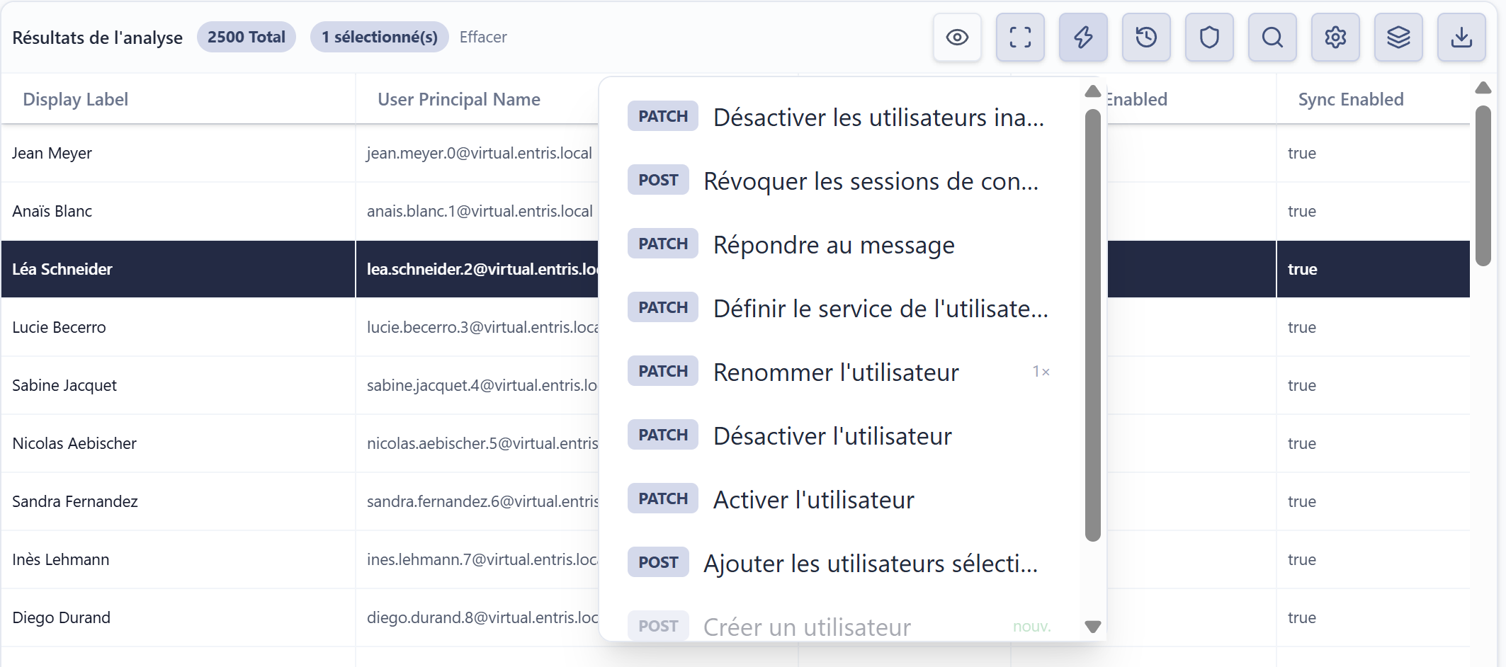 La bibliothèque d'actions d'Entris, entièrement configurable