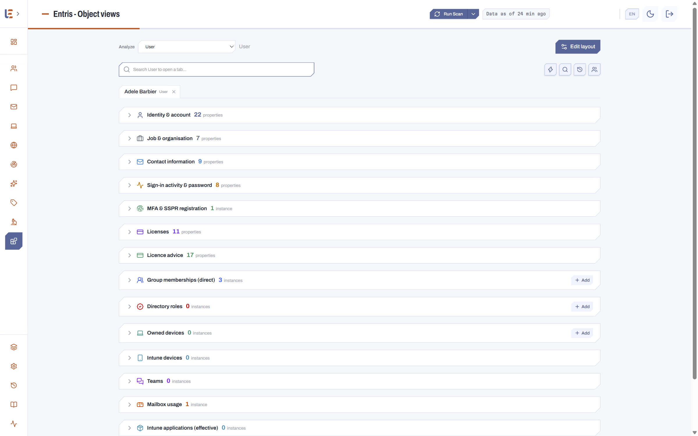Entris object views: a user and everything tied to it, in one view